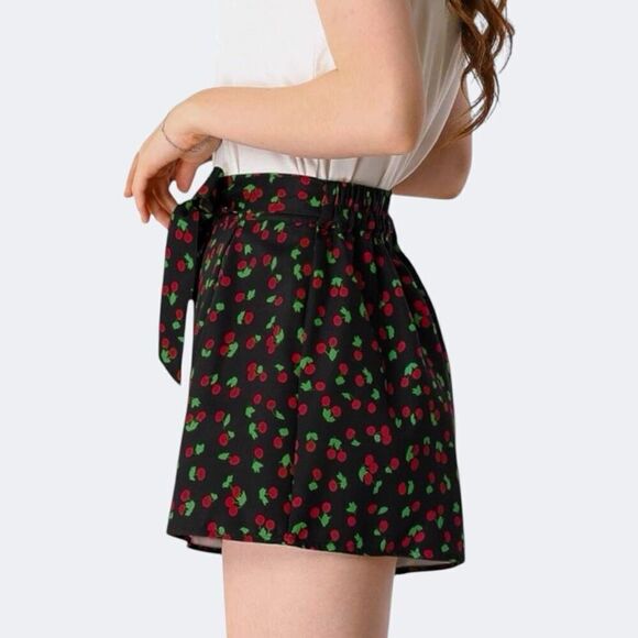 Allegra K Navy Blue Cherries Tie Shorts Sz M - Picture 3 of 9